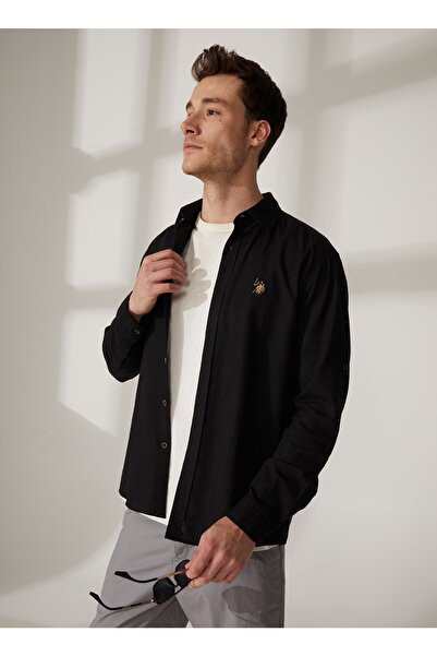 U.S. Polo Assn. Comfort Fit Düğmeli Yaka Siyah Erkek Gömlek Enzo23y