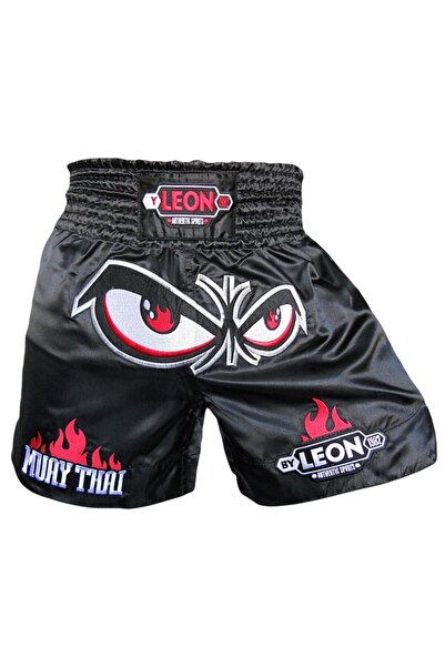 By Leon 1982 Unisex Siyah Leon No Fear Nakışlı Profesyonel Muay Thai Ve Kick Boks Şortu