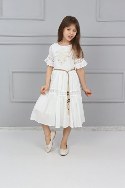 şımarık kids Alsima Linen Sleeve Skirt Lace Dress