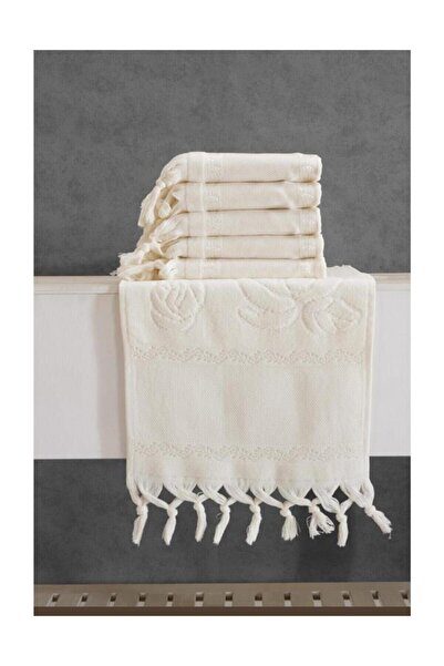 Fiesta 12 Adet 50x90 Etamın Jakarlı Sacaklı Bağlamalı Krem El Yüz Havlusu Kan...