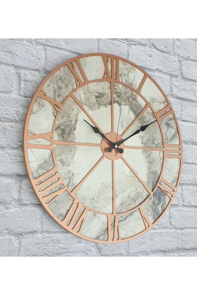 Markakanvas Mermer Desenli Bakır Renkli Duvar Saati Çap 50 Cm