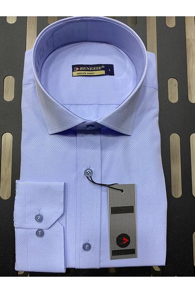 BENESSE Ανδρικό πουκάμισο Dobby Pattern Slim Fit Ice Blue