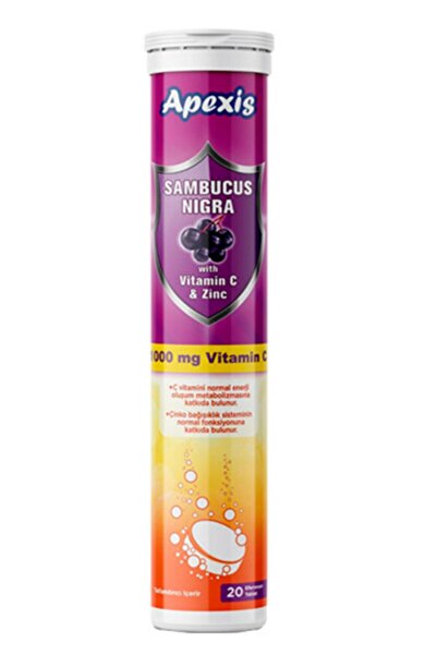 Apexis Sambucus Nigra Vitamin C 1000 Mg & Zinc 20 Efervesan Tablet