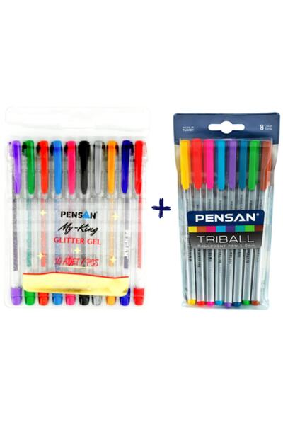 Pensan Triball 8 Li Tükenmez + My King 10 Lu Simli Jel Kalem