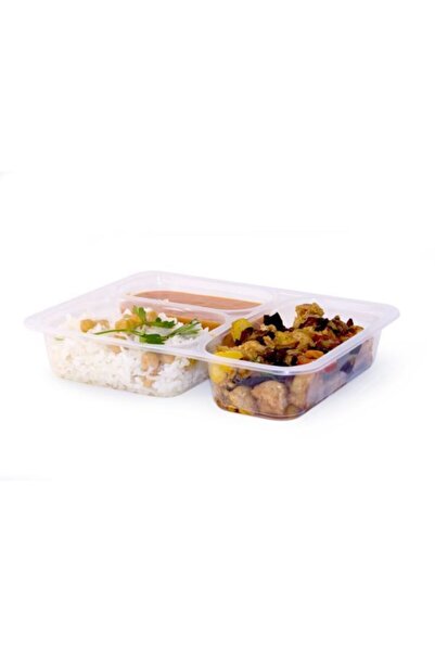 PACK Plastik Şeffaf Üç Bölmeli Yemek Kabı 50 Adet.