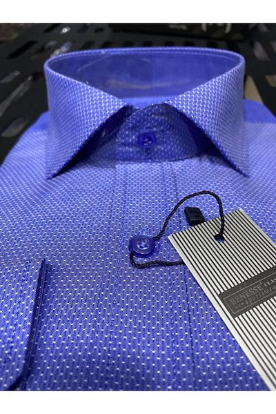 BENESSE Ανδρικό πουκάμισο με μοτίβο Dobby Slim Fit Saks Blue