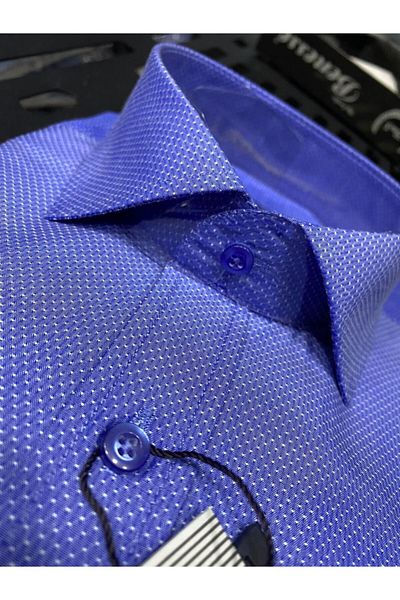 BENESSE Ανδρικό πουκάμισο με μοτίβο Dobby Slim Fit Saks Blue