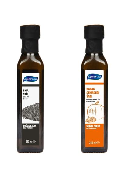 egenatura Chia Tohumu Yağı 250 ml + Kabak Çekirdeği Yağı 250 ml Soğuk Sıkım C...