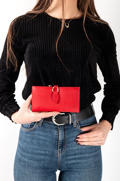 Womancraft Red Women's Wallet Accessory with Soft Leather Buckle and Multiple Compartments