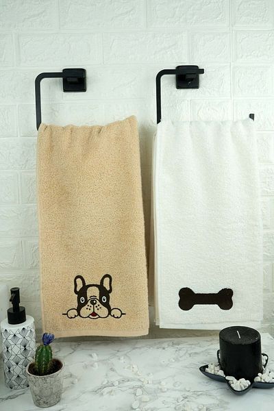 Bull Dizayn Dog & Bone Embroidered 100% Cotton 50x90 Towel