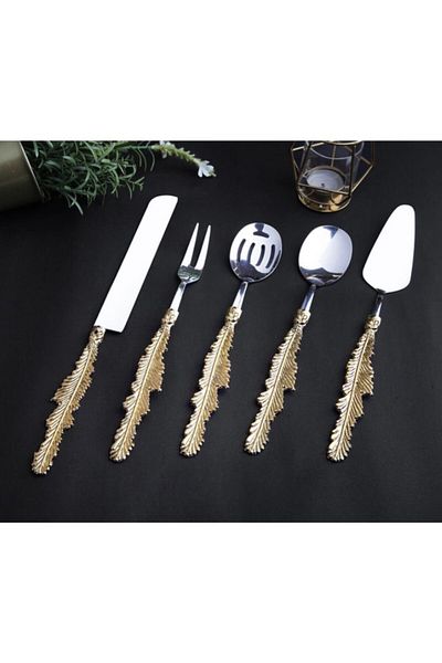 ROY KING 5 Piece Gold Feather Patterned Service Set