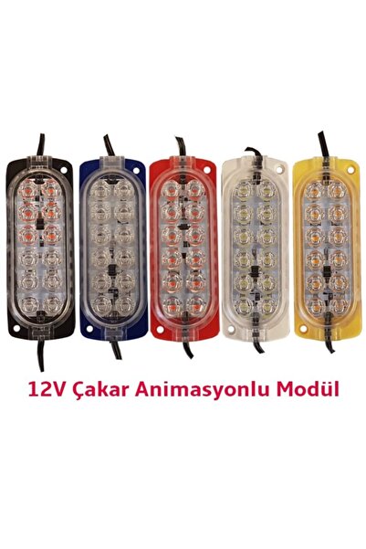 Genel Markalar 12 Volt 12 Ledli 28x48 2.4 Watt Animasyonlu Çakar Modül Kırmızı - Beyaz
