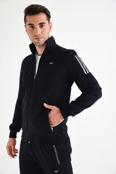 DYNAMO Men's Navy Blue Tracksuit Top with Stand Collar and Zipper Pocket