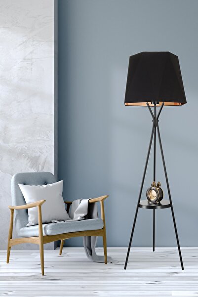 Lumexx Venedik Sehpalı Siyah Lambader Altıgen Açık Hasır Gri Abajurlu