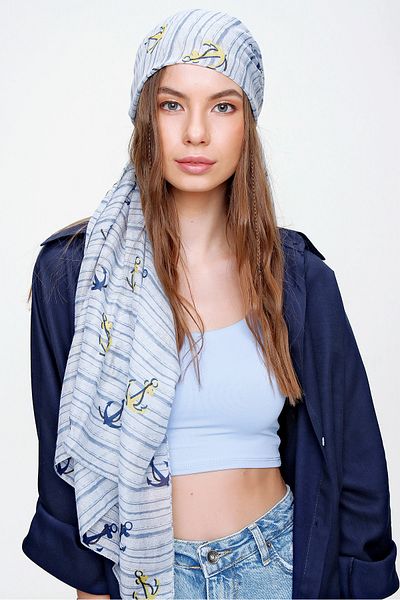 Trend Alaçatı Stili Woman's Blue Patterned Shawl ALC-A2184