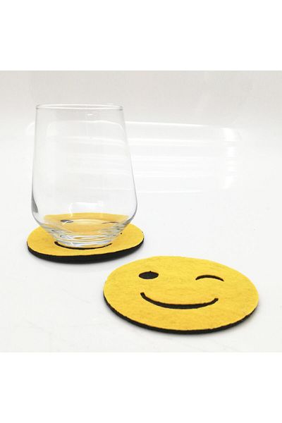 Lora Davet American Service Coaster Felt Emoji yellow