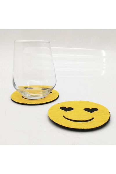 Lora Davet American Service Coaster Felt Emoji yellow