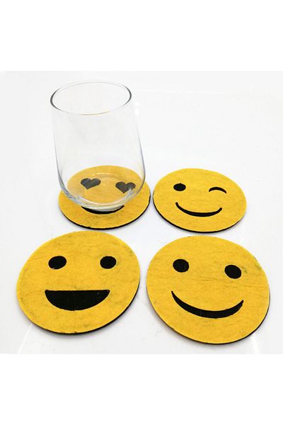 Lora Davet Fețe de pahar din pâslă Emoji galben 4 buc