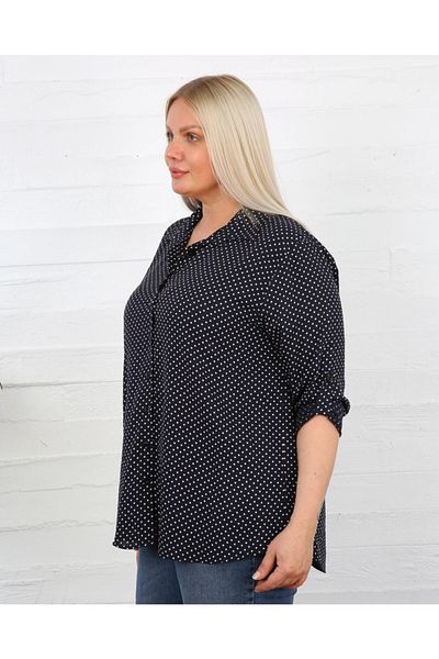 By Alba Collection Cămașă de damă, bumbac, viscoză, buline, mărime mare, neagră