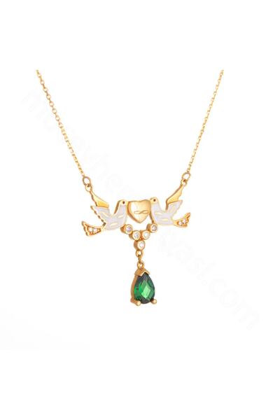 Mücevher Dünyası Kadın 22 Ayar Zümrüt Taşlı Güvercin Altın Kolye 5,00 Gr.