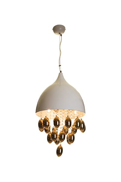 SARPER AVİZE Sarper Beyaz Gold Metal Kaplama Cam Detaylı Sarkıt Avize