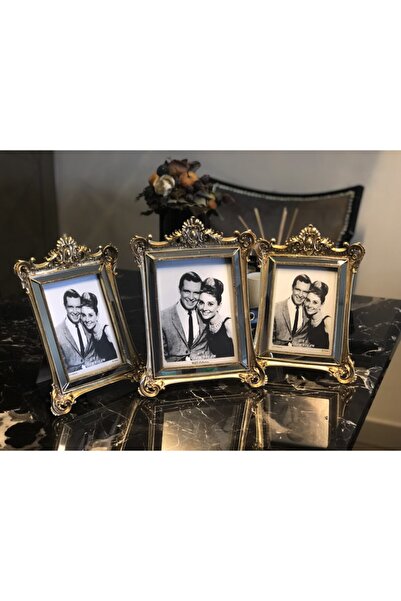 MALKOÇ HOME Taçlı Aynalı Altın Çerçeve (2 Adet 13x18, 1 Adet 15x20)