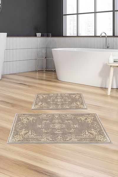 Alanur Home Alanur Trend Non-Slip Base Digital Bathroom Set Kt481 Mink