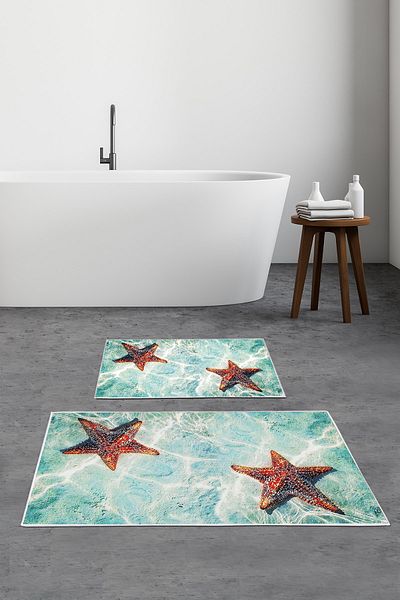 Alanur Home Alanur Trend Non-Slip Base Digital Bathroom Set Kt430 Green