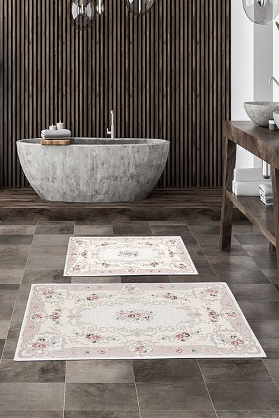 Alanur Home Alanur Trend Non-Slip Base Digital Bathroom Set Kt452 Cream