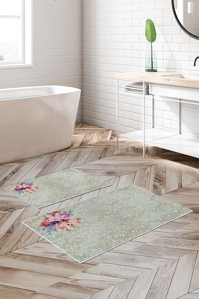 Alanur Home Alanur Trend Non-Slip Base Digital Bathroom Set Kt451 Green