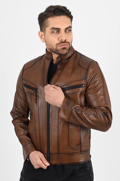 ALİN Men's Brown Bradley Shaded Brown Leather Jacket