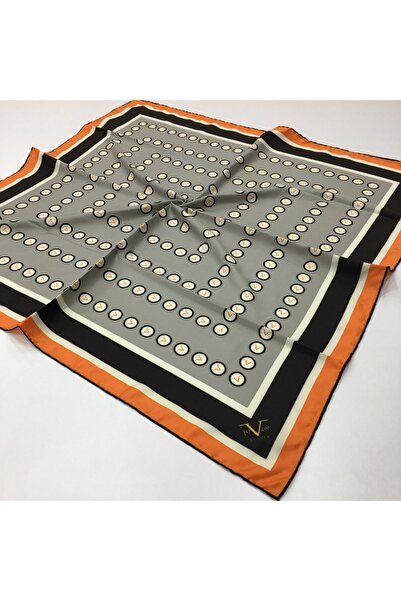 19V69 ITALIA Turuncu Gri Twill Eşarp Gold Seri 90x90 Cm Eşarp Askısı Ve Hediy...
