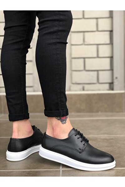 Genel Markalar Bağcıklı Klasik Siyah Beyaz Yüksek Taban Casual Erkek Ayakkabı