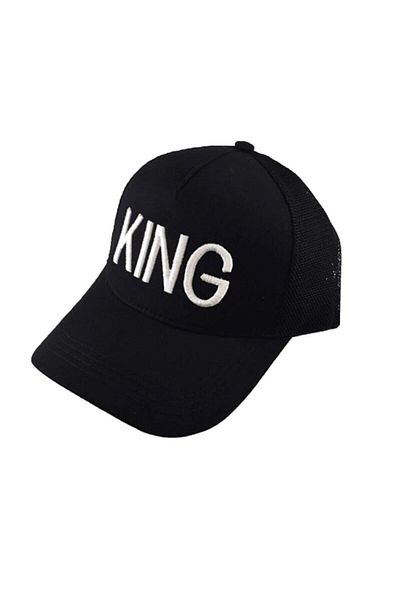 ŞapkaIdünyasi King Written Sports Hat White Embroidered on Black
