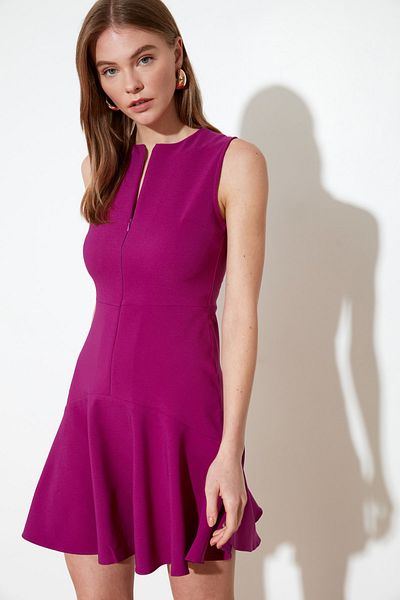 Trendyol Collection Rochie mov țesută mini cu fermoar în linie A TWOSS20EL1124