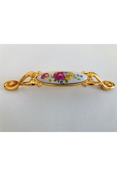 CLV PORSELEN KULP 128mm White Porcelain Flower Patterned Italian Handle Furniture Handle Cabinet Handle