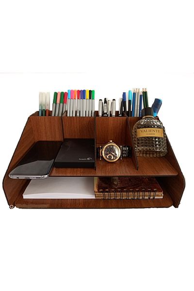 WOODBELLA Office Desktop Organizer A4 Pen Holder Document Rack Walnut Color Patented
