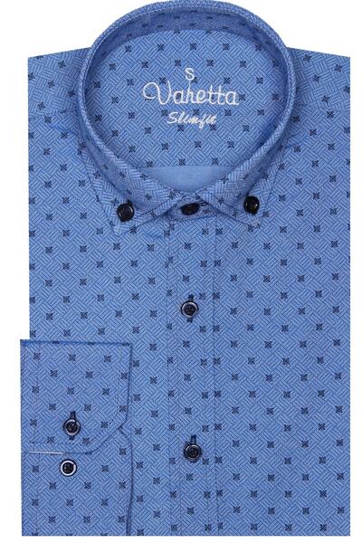 Varetta Cămașă pentru bărbați, croială slim fit, albastră cu model, cu mâneci...