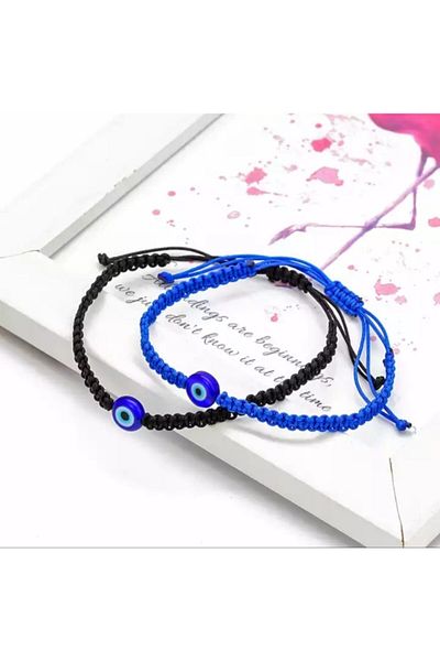 platin hediyelik 2 Pieces Evil Eye Bead Macrame Bracelet Couple Lover Bracelet
