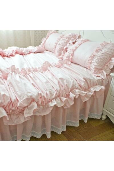 METİNEV Marka Çift Kişilik Baza Etekli Pembe Nevresim Takımı