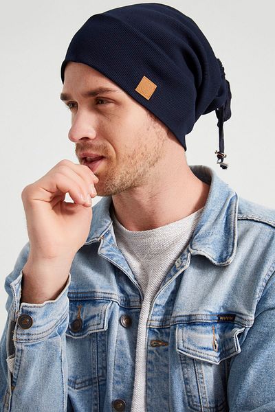 Butikgiz Men's Young Elite Navy Blue Rope Detailed Hat Beret - Sports, Comfortable, 100% Cotton Camisole, Domestic Production