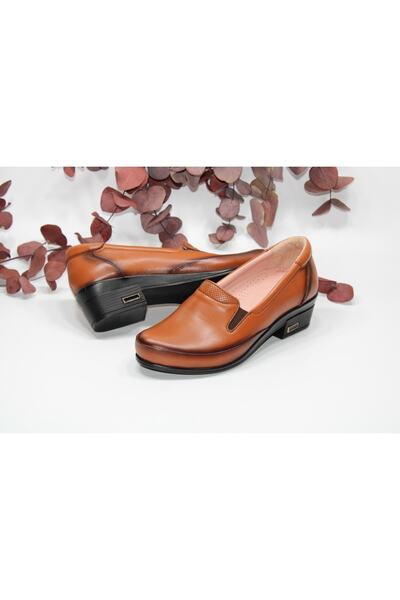 MARY JANE Maryjane Hakikideri Kısa Topuklu Düz Yüzlü Taba Rahat Günlük Klasik Ayakkabı