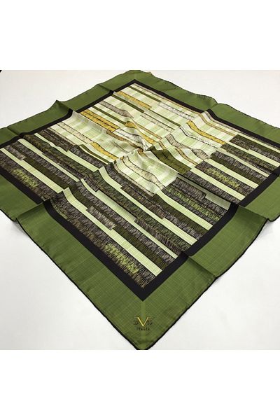 19V69 ITALIA Khaki Green Cream Twill Scarf Gold Series 90x90 Cm With Scarf Hanger And Gift Set