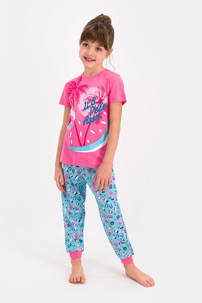 U.S. Polo Assn. Set de pijamale roz pentru fete cu mânecă scurtă