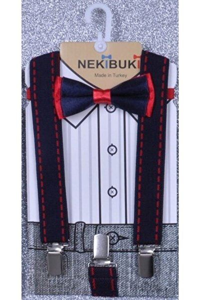 NEKİBUKİ Erkek Siyah Pantolon Askısı Papyon Seti