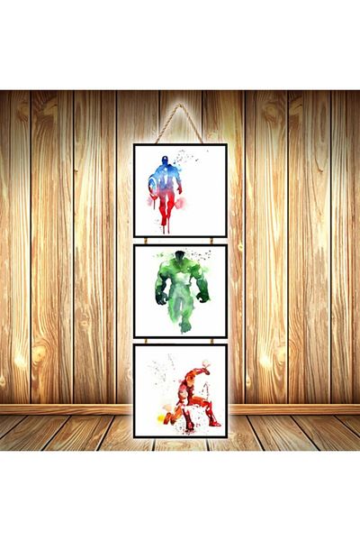 TAKIFİX Τριπλή ρετρό ξύλινη αφίσα με σχέδιο Avengers Ü582