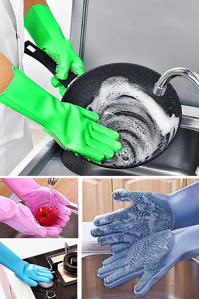 İntekcity Heat Resistant Silicone Dishwashing Gloves Multi-Purpose Brush Cleaning Gloves