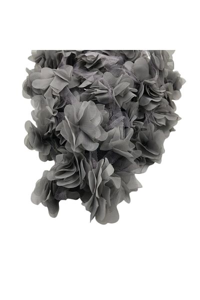 Yumuşakkeçe Laser Cut Organza Fabric Rose Decoration Material 9 Meters 120 Pieces Fabric Rose Gray