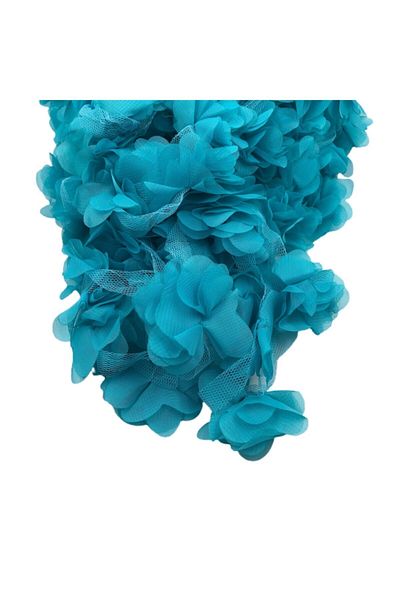 Yumuşakkeçe Laser Cut Organza Fabric Rose Decoration Material 9 Meters 120 Pieces Fabric Rose Turquoise