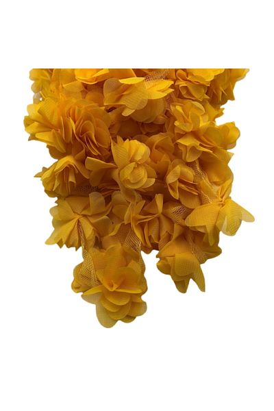 Yumuşakkeçe Laser Cut Organza Fabric Rose Decoration Material 9 Meters 120 Pieces Fabric Rose Yellow